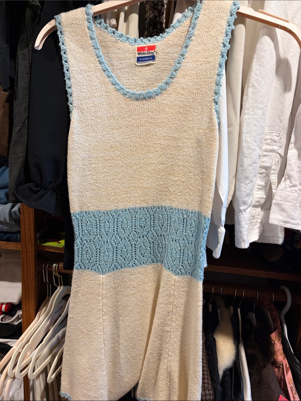White Stag Cream Dress with Light Blue Waistband